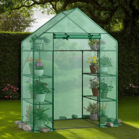 Resenkos Walk-in Greenhouse,Plant Gardening Green House,Portable 4 Tier Walk-in Plant Greenhouse with 8 Shelves
