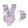 thumbnail image 3 of BESLY Toddler Little Girls Ruffled Swimsuits 1-7T One-Piece Beach Swimwear Chid Sunsuit with Swim Caps, 3 of 3