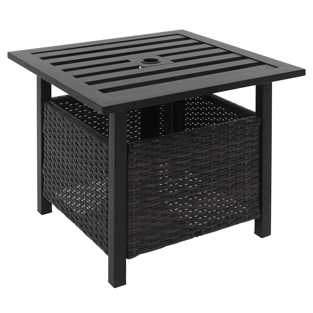 UBesGoo Rattan Tea Bisto Square Side Table Combination Umbrella Stand