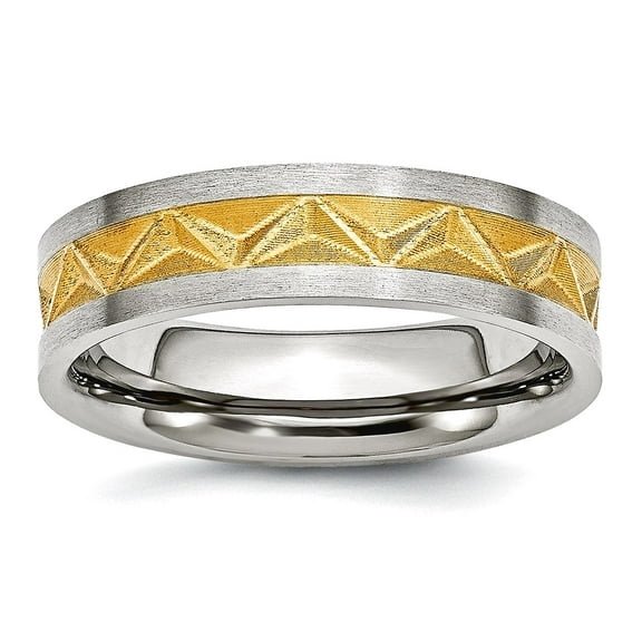 Stainless Steel Satin and Gold Plated Brushed Ladies 6mm Band Ring Size 13 Ring for Women and Men