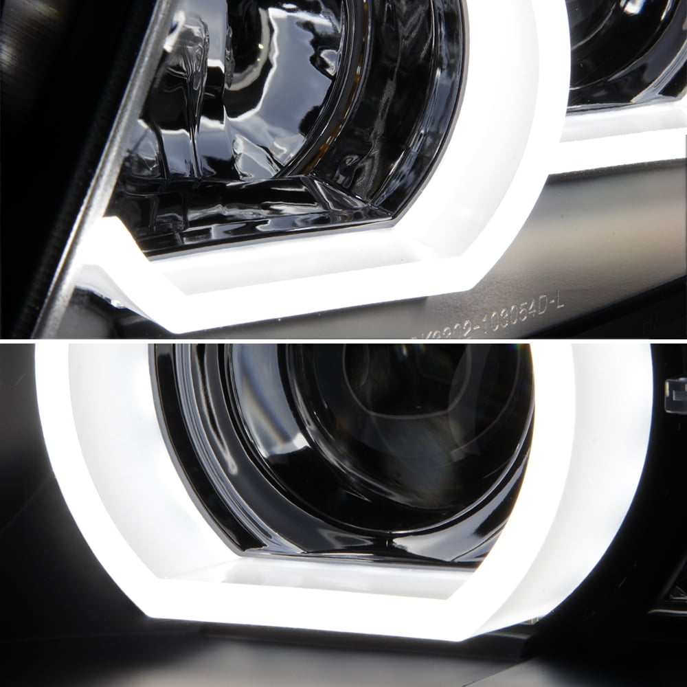 AKKON - For 2006-2008 BMW E90 3-Series Sedan [HID|AFS model] Black Bezel Dual U-LED Ring Projector Headlights
