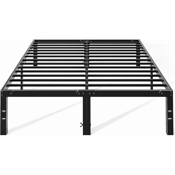 14In Metal Queen Bed Frame with Storage Space, No Box Spring Needed with Sturdy Steel Slat Support, Heavy Duty and Easy Assembly, Platform Bed for Bedroom, Black
