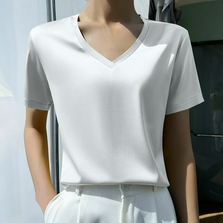 WIZUTIZ Corset Tops for Women up to 65% Off Ultra Soft Athletic Flowy Plain T-shirt V-Neck Lightweight Ladies Blouse Loose Fit Solid Shirts Oversize Linen Tops Vintage Short Sleeve Tee Tshirt Whi