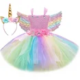thumbnail image 4 of Vestido de tul con tutú de hada de las flores para niñas, vestido de princesa de tul arcoíris pastel, vestido de fiesta de cumpleaños elegante para niños, disfraz de unicornio de Halloween, 4 of 5