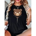 thumbnail image 1 of [Gentle] Women's Cute Bear Zip Graphic Tee - Soft White Round Neck Short Sleeve T-Shirt, Casual & Comfortable Summer Top with Adorable Brown Bear Design, Vacation Tshirt|Relaxed Fashion|Medium Elasti, 1 of 6