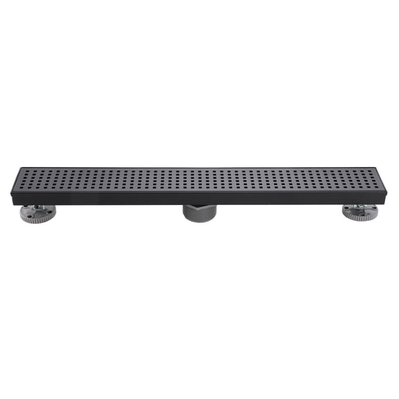 Matte Black 24 in. Linear Shower Drain, Geometric Square Grate, 304 Stainless Steel, Debris Basket Included
