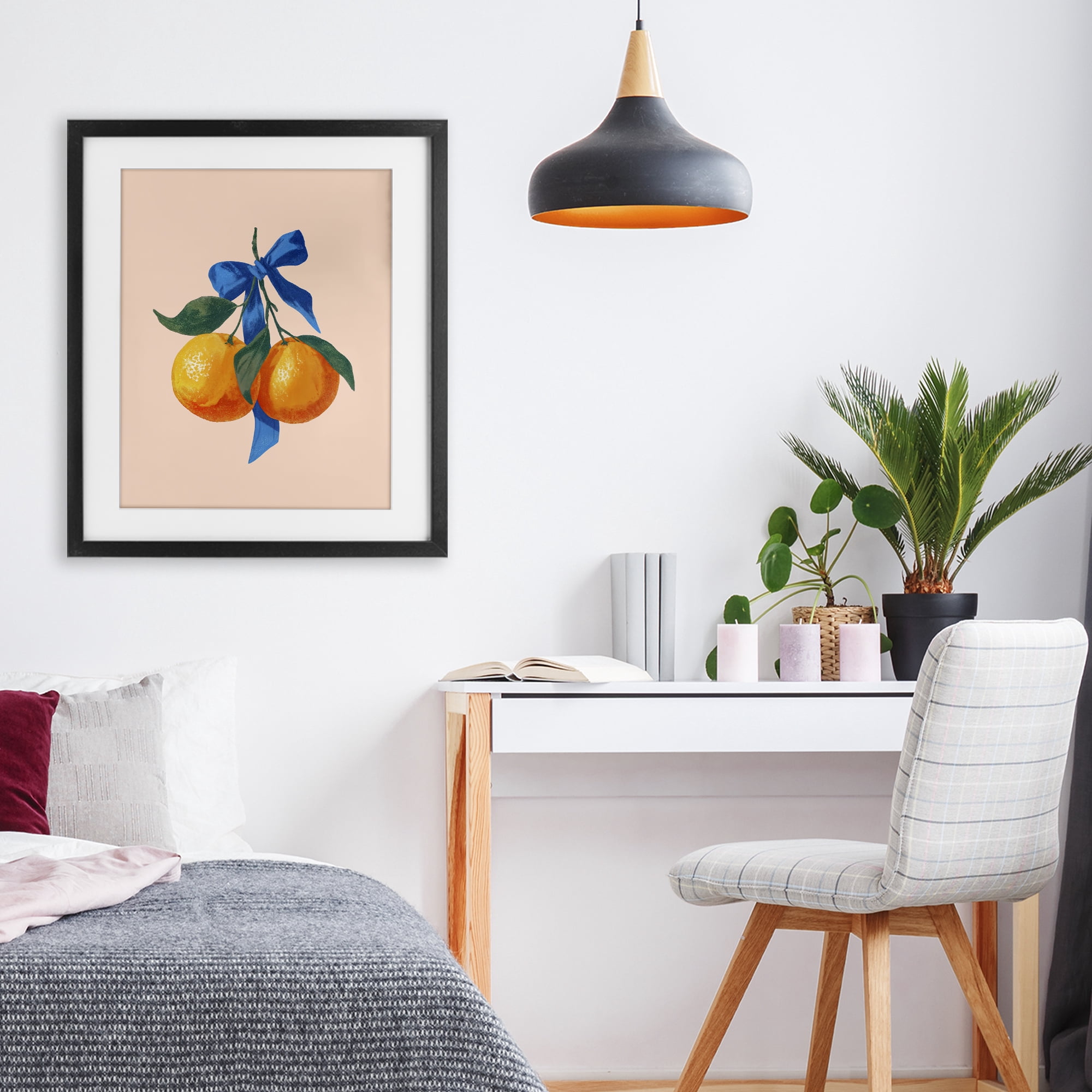 Stupell Industries Two Oranges with Blue Bow Black Framed Print Under Glass, design by Imagine It Images