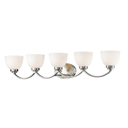 - Bathroom Vanity 5 Light With Brushed Nickel Finish Steel Medium Base Bulb 41 inch 500 Watts