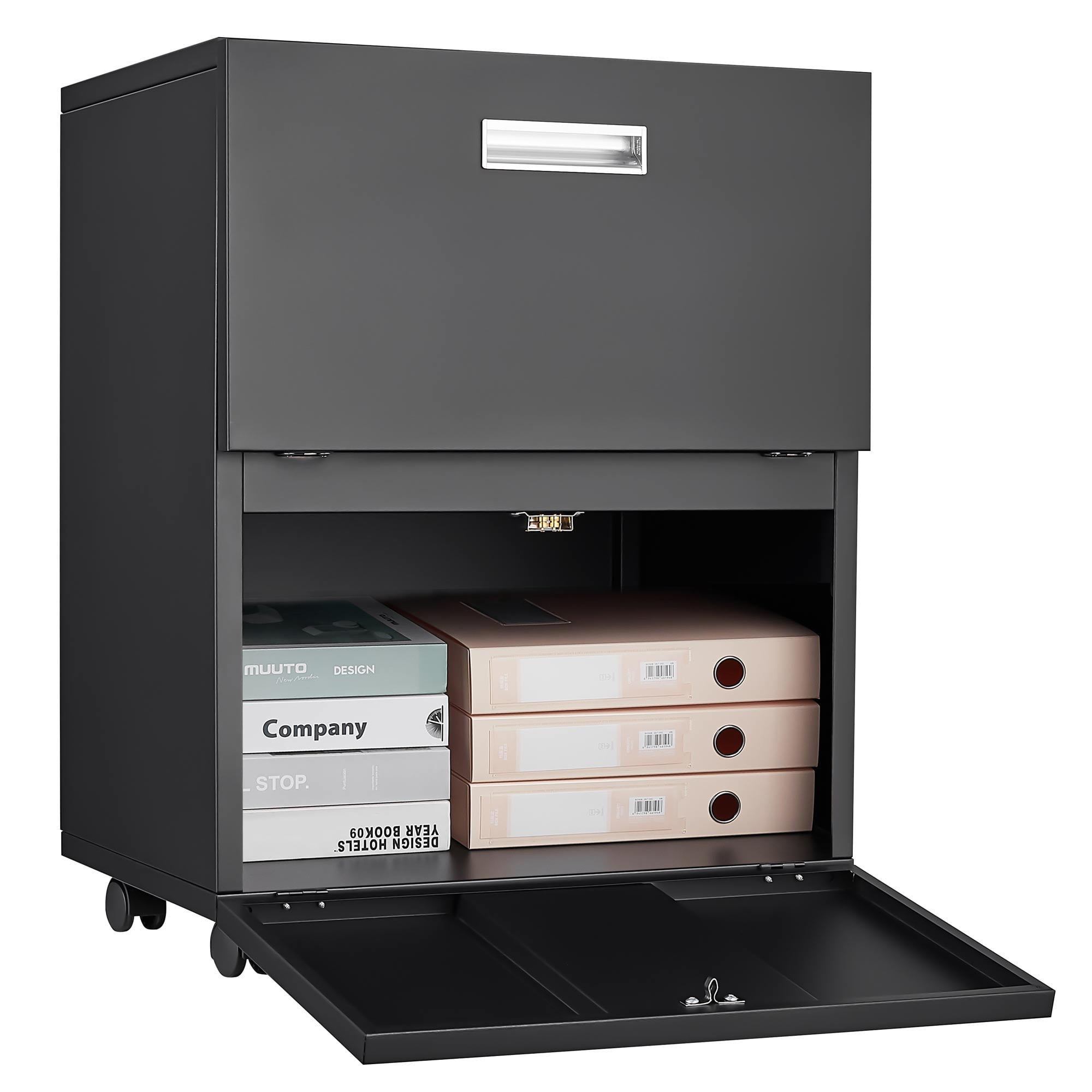 White 3-Drawer Office Filing Cabinet on Wheels with Lockable Storage for