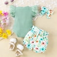 thumbnail image 3 of WOYY Infant Girls 3Pcs Outfits Flutter Sleeve Ribbed Romper Shorts Headband Set Children's Clothes Sets, Sizes 0-3 Months, 3 of 8