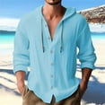 thumbnail image 4 of Camisa de lino con botones y capucha para hombre: manga larga, lengüetas para remangar, botones de madera, ropa de playa/casual, tallas S-XXXL, 4 of 8