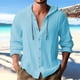 thumbnail image 4 of Camisa de lino con botones y capucha para hombre: manga larga, lengüetas para remangar, botones de madera, ropa de playa/casual, tallas S-XXXL, 4 of 8