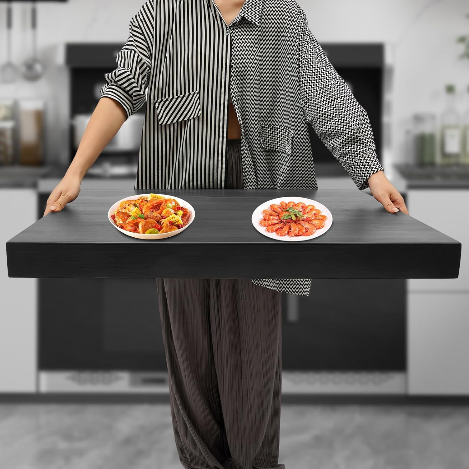 Noodle Board for Gas Stovetop Cover,Wood Noodle Board Stove Cover with Handle for Electric & Gas Stove Cover Over the Stove Top Cutting Board, 28.5 x 21 x 2in Black