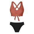 thumbnail image 3 of Bosfbaoi Swimsuit for Women 2-Piece High Waisted Bikini Set Twist Front Crisscross Back Top Classic Brief Bottom Regular Solid Bikini Sets for Women, 3 of 6