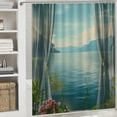 thumbnail image 6 of Orinice Ocean view shower curtain blue tropical seamounts, green trees, forest flowers, natural scenery, seaside view, bathroom fabric decoration 36x72, 6 of 7