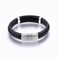 thumbnail image 3 of 5pcs Leather Cord Bracelets 304 Stainless Steel Clasp Rectangle Stainless Steel color 8-5/8 inch(22cm) 12~15x6~10mm, 3 of 4