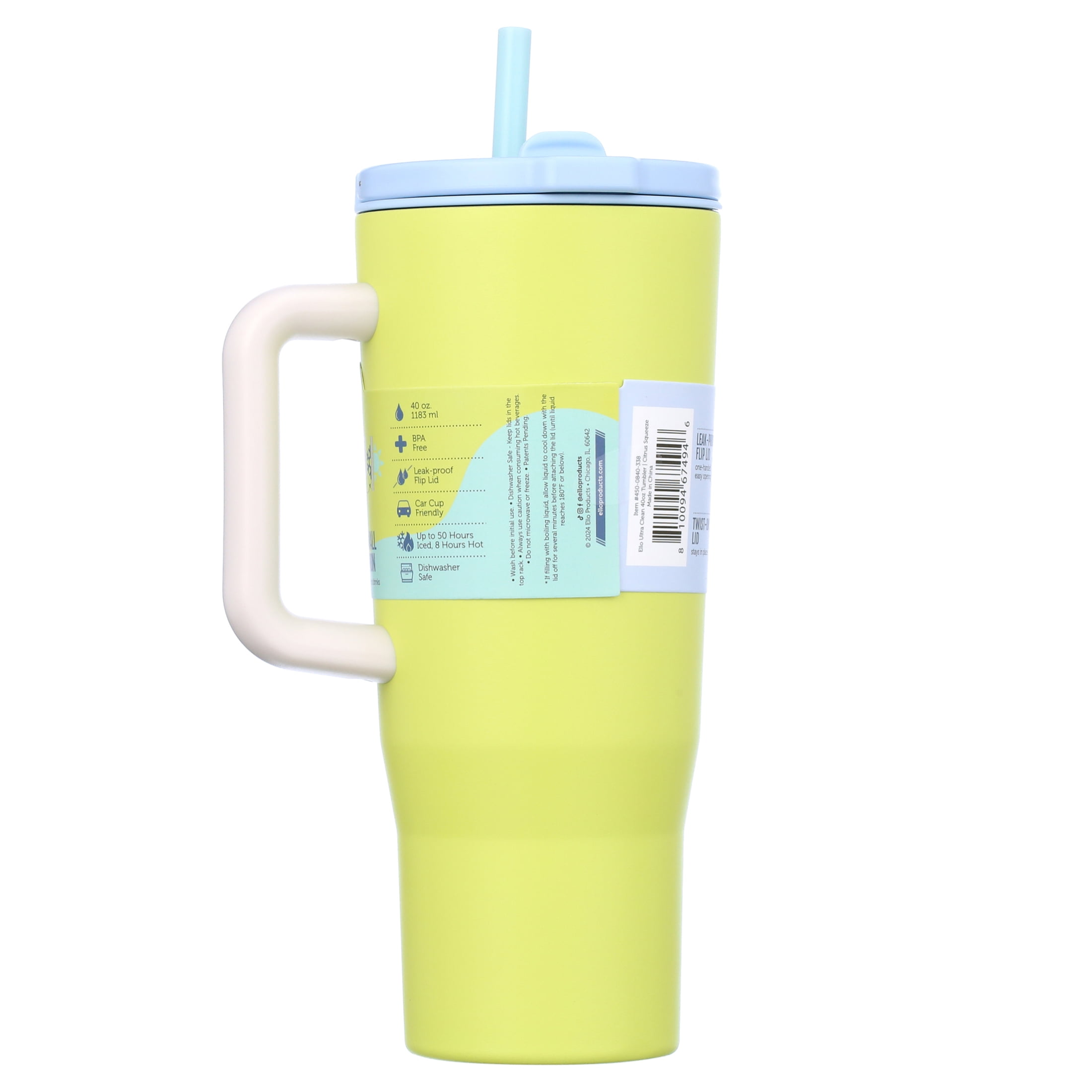 Ello Ultra Clean 40 oz Stainless Steel Tumbler with Handle, Green