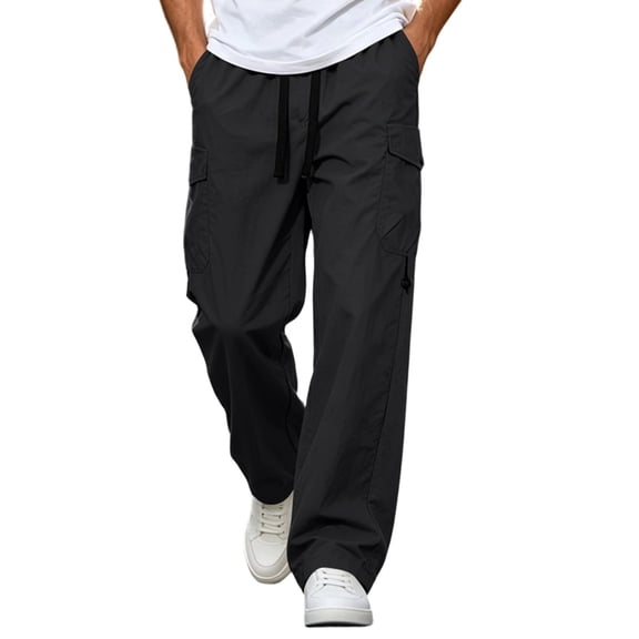 JTSRKL Mens Cooling Ice Silk Cargo Pants Drawstring Elastic Waist Quick Dry Lightweight Joggers Breathable Summer Outdoor Hiking Work Trousers