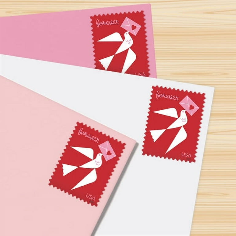 USPS Forever Heart Bird Stamps, Romantic Geometric Design, 20 Self