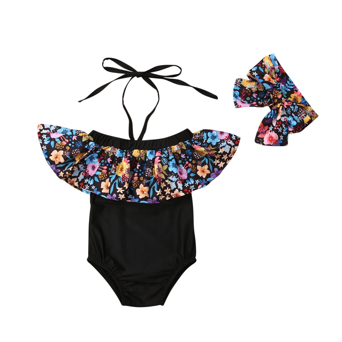 Adeliber Newborn Baby Girl Floral Swimsuit Ruffles Bathing Suit Bikini Striped Swimwear for Baby Girls Beach Wear