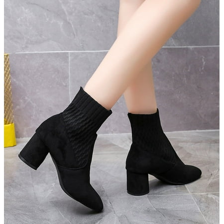 

FITORON Womens Mid Calf Boots- Autumn and Winter Boots Side Zipper Lace Up British Style increased Thick-soled Short Boots Black 36