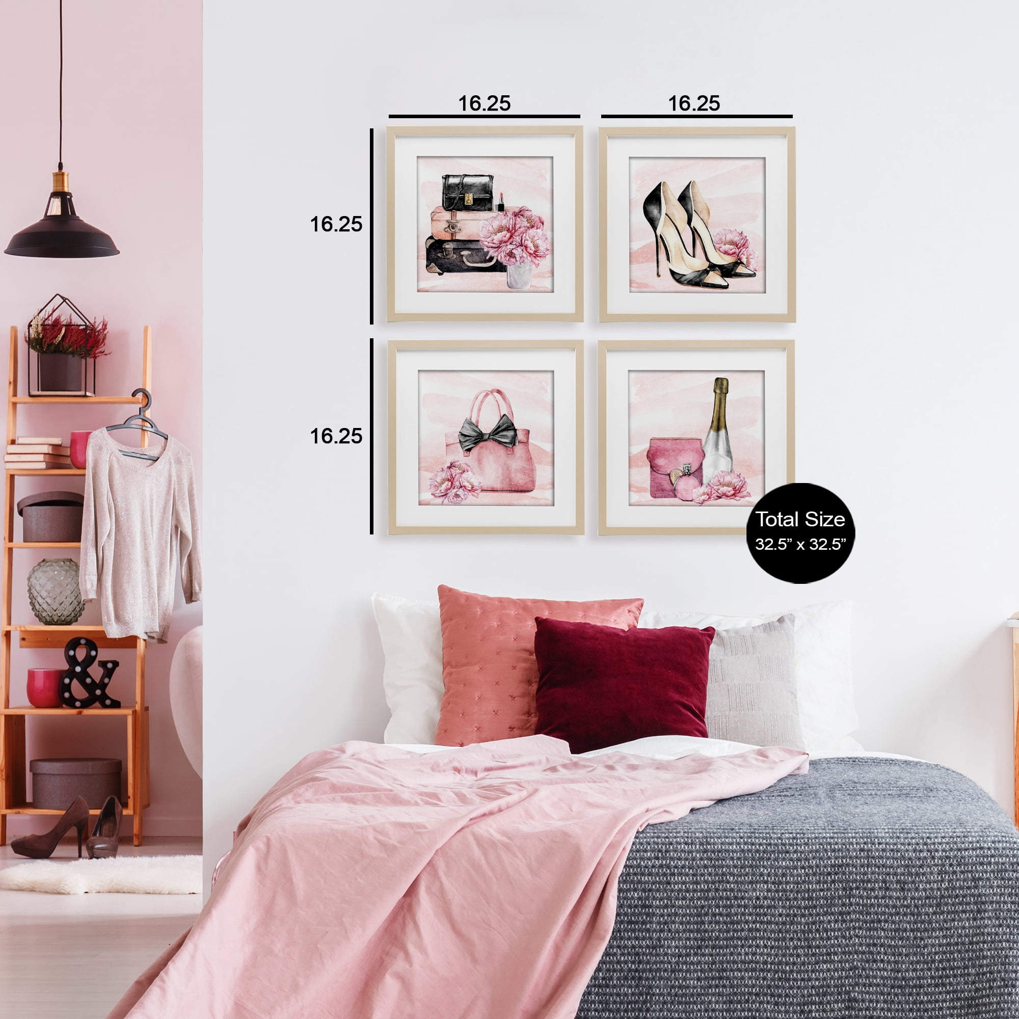 Stupell Industries Glam Time Accessories 4 Piece Birch Framed Print Under Glass Set, design by Kim Allen