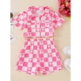 thumbnail image 3 of Nygoyerh Toddler Girl Boy Summer Outfits Checkerboard Print Playwear Short Sleeve Bodysuits Lapel Button Down T-Shirt + Elastic Waist Shorts Sets Cute Newborn Infant Clothing, 3 of 7