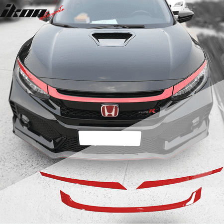 - Ikon Motorsports Grille - Fits 16-18 Honda Civic Style Red Grille Trim 3Pc - ABS