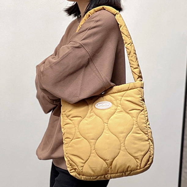 Bolso informal para mujer, bolsa acolchada de gran capacidad para viajes de compras (marrón oscuro)