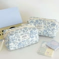 thumbnail image 6 of Deago 3Pcs Makeup Bag Set Large Cotton Quilted Travel Cosmetic Bag Cute Floral Make Up Pouch Toiletry Bag for Women (Blue Flower), 6 of 8