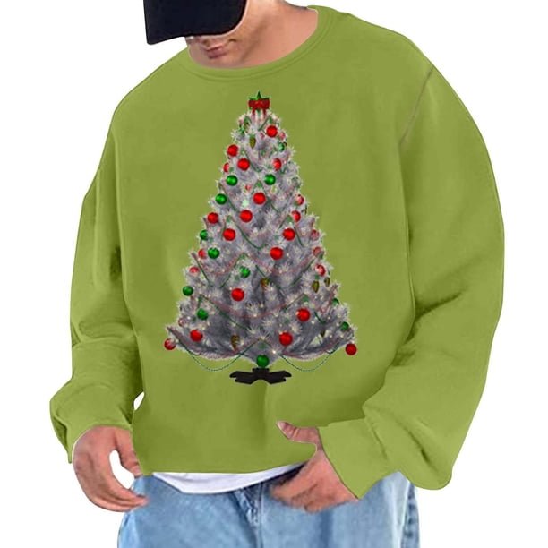 Sudadera sin capucha para hombre, cuello redondo, deportiva, con estampado de árbol de Navidad, sudadera con capucha, jersey de manga larga, blusa de poliéster para hombre