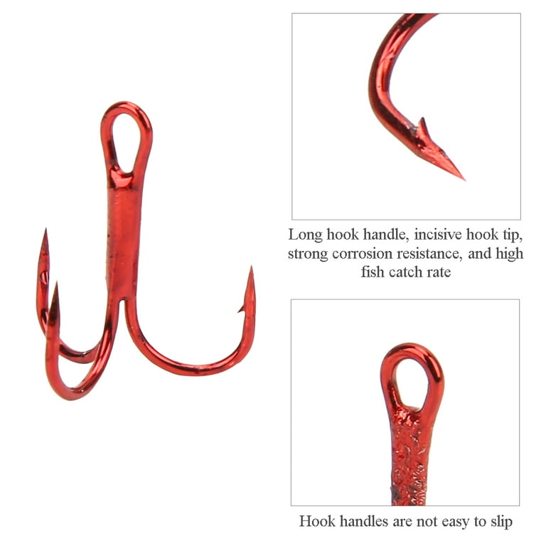 LIYJTK 100Pcs Red Treble Hooks High Carbon Steel Fishing Hook Fishhook  Fishing Accessories[6#]