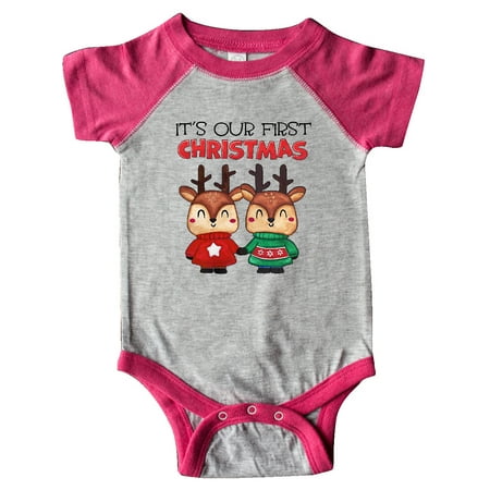 

Inktastic It s Our 1st Christmas with Cute Reindeer Twins Gift Baby Boy or Baby Girl Bodysuit