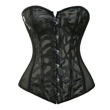 Boned Mesh Bustier - SLIMBELLE Punk Rock Boned Elastic Mesh Fabric Hollow Out Overbust Corset Top Black