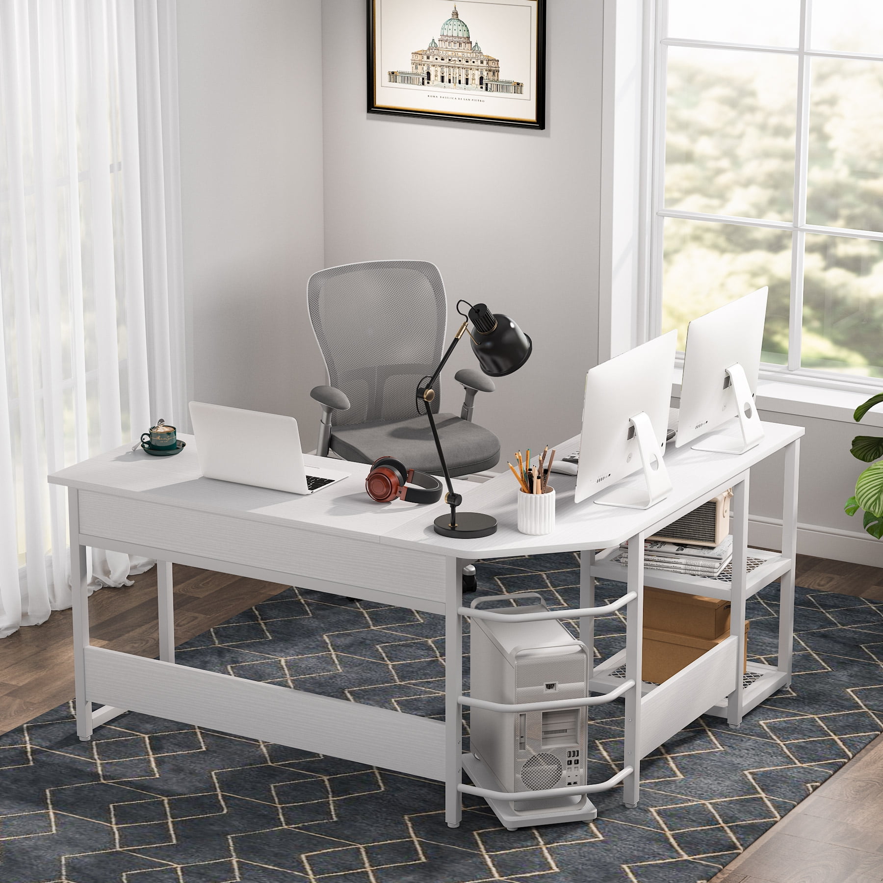 Buy L Shaped Desk with Lift Top Rustic Height Adjustable Standing Desk