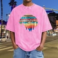 thumbnail image 2 of Mens Tshirts Distressed Graphic Print Tee Casual Plus Size Loose Fit Summer Top Pink XL, 2 of 4