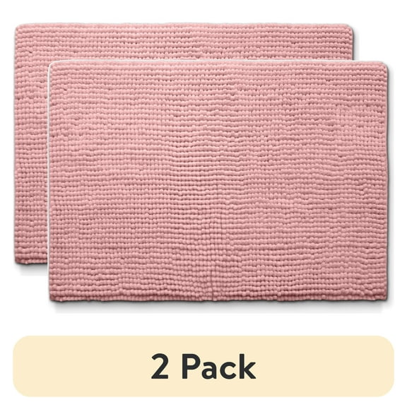 (2 pack) Your Zone Kids Pink Memory Foam Noodle Single Bath Rug with Nonslip Backside, 17" x 24"