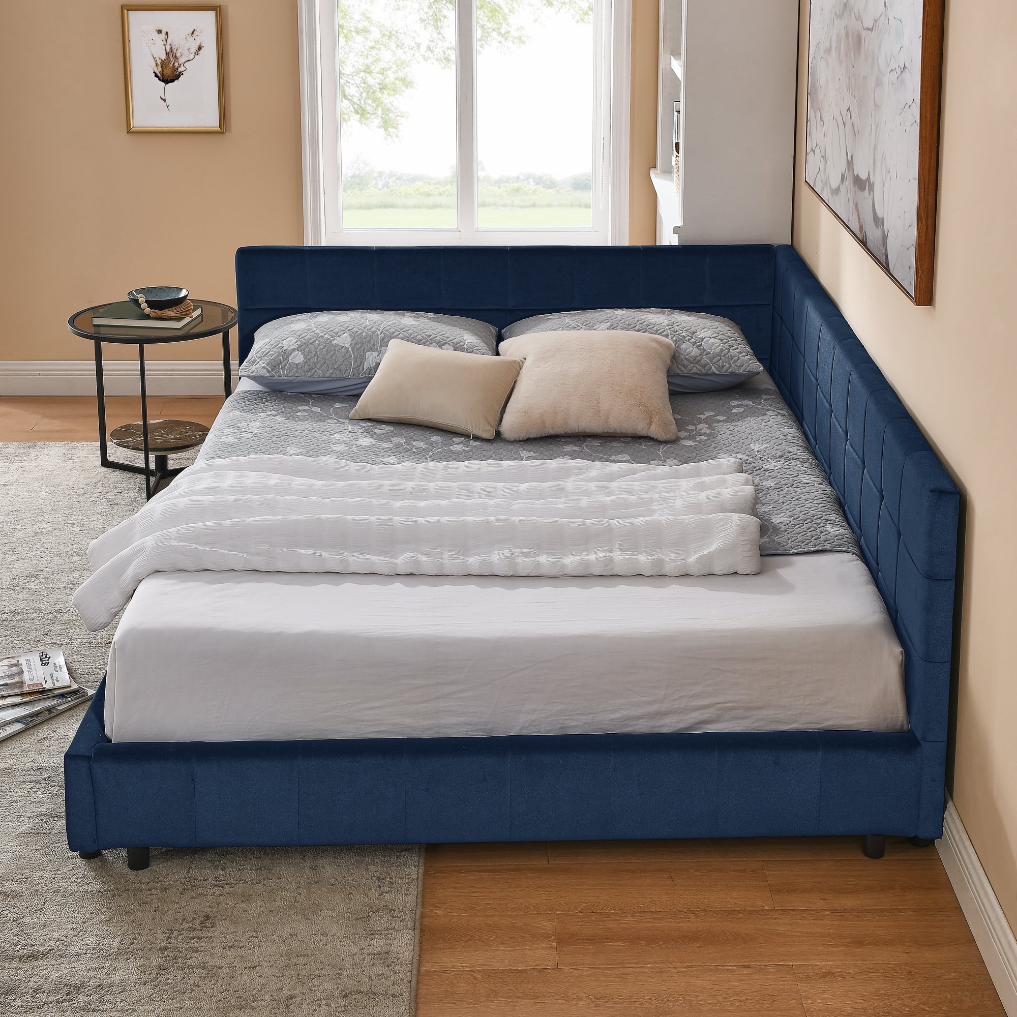 Ffz Queen Size Upholstered Tufted Bed Frame, Sofa Bed Frame With Comfortable Backrest And Armrests, Queen Size Bed For Bedroom, Living Room,Velvet