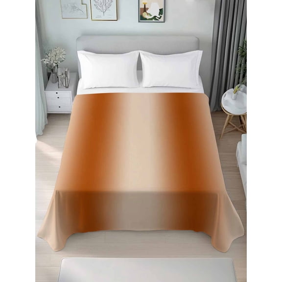 TwinSize Flat Sheet Only, Burnt Orange Ombre Soft Brushed Microfiber Bed Sheets, Farmhouse Orange Gradient Modern Art Hotel Quality Breathable Bedding Top Sheet, Easy Care, 66"x96"