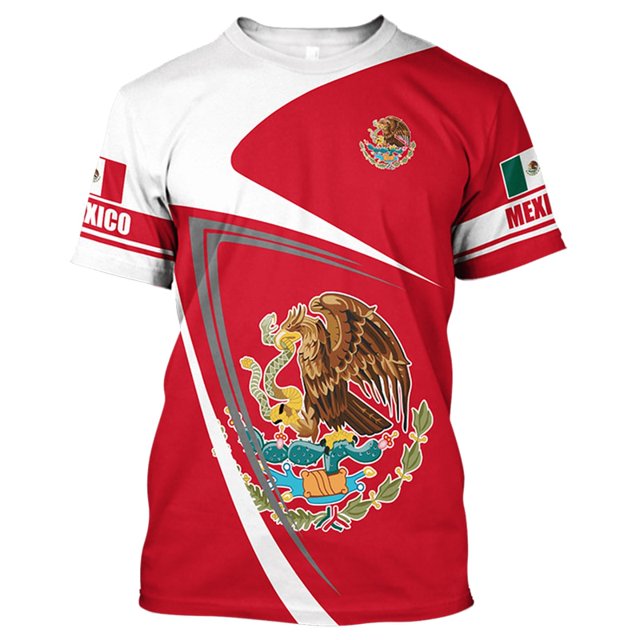 Camiseta con estampado de bandera nacional de México para hombre, camiseta de manga corta con patrón de águila 3D, camiseta de gran tamaño, ropa de calle de ocio con cuello redondo