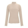 thumbnail image 4 of Mifsaly Long Sleeve Thermal Tops Women Scallop Mock Neck Slim Fit Undershirts Breathable Soft Stretchy Ribbed Shirts Going Out Fall Winter Pullover Basic Blouse Beige, 4 of 8