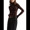 thumbnail image 2 of Top de Larga Ajustado de de Color Liso con Cuello Alto para Mujer, Camisa Transparente. Marrón Oscuro M, 2 of 7