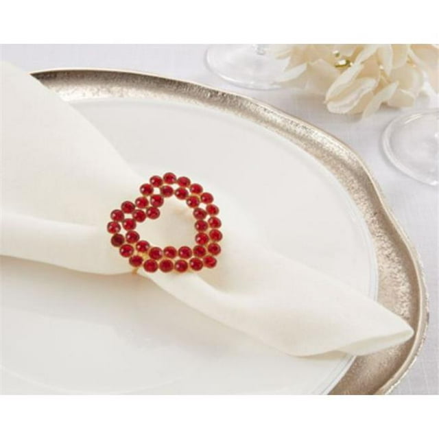 Saro Lifestyle NR424.R 2 in. Beaded Heart Napkin Rings, Red - Set of 4