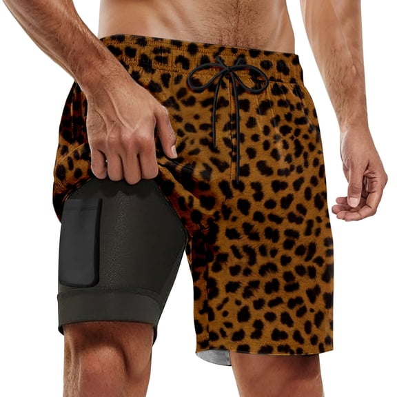 CONZONE Mens Swim Trunks With Mesh Liner Elastic Waist Drawstring Summer Shorts for Men Leopard Graphic Lightweight Loose Fit Vacation Beach Shorts With Pockets