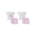 thumbnail image 2 of BemeyourBBs Auntie's Little Bestie Baby Girls Summer Clothes Toddler Baby Girl Outfit Cute Letter Print Short Sleeves T-Shirt and Elastic Ruffled Shorts Set, 2 of 9