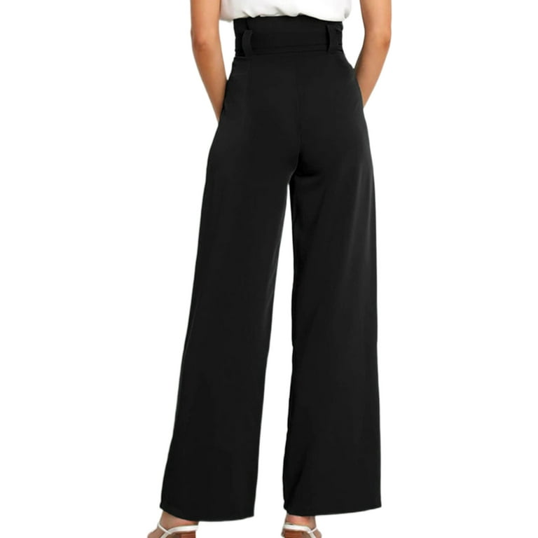 Capreze Women With Pockets Pants Bow High Waist Work Pant Travel Bottoms  Belted Trousers