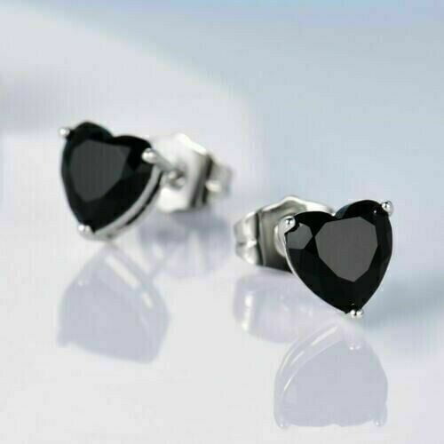 2Ct Heart Lab-Created Black Diamond 14K White Gold Plated Women's Stud Earrings
