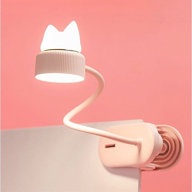 Lámpara de lectura LED flexible rosa con luz nocturna original, recargable por USB, ideal para escritorio, cama o mesita de noche. Ligera y práctica.
