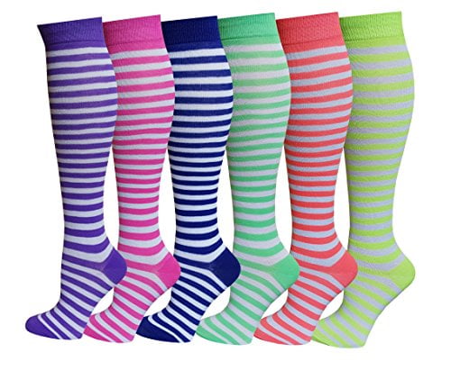 Mamia Womens Fancy Design Multi Color Knee High Socks 6 pairs 