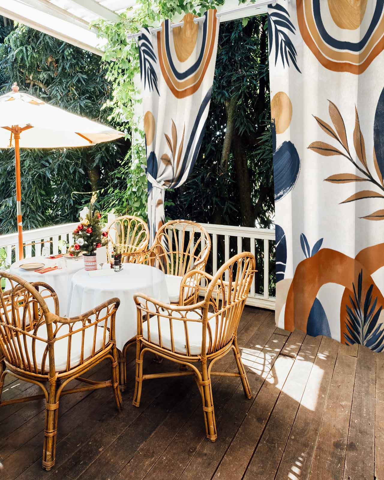 nqOlkjepod Outdoor Curtains for Patio Waterproof, Bohemian Outdoor Privacy Panels Grommet, Boho Botanical Palm Leaf Abstract Geometric Blackout Outside Curtains for Porch/Cabana 54"x108", 2 Panels